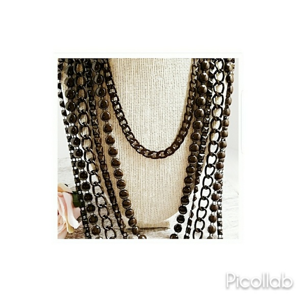 Brown Metal Beads Multi-layered Statement Necklace - Picture 2 of 5